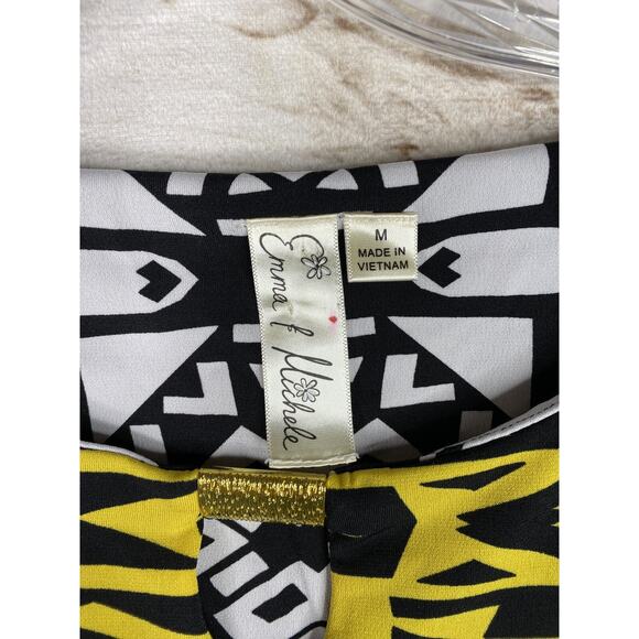 Emma & Michele Dress Womens M Yellow Black Short Sleeve Stretch Knit Keyhole - Picture 3 of 9